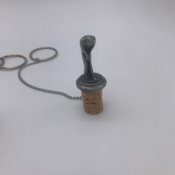 Signed WTU Handcrafted Solid Pewter Wine Cork Stoppers With Ring Chain Golfers - Picture 2 of 15